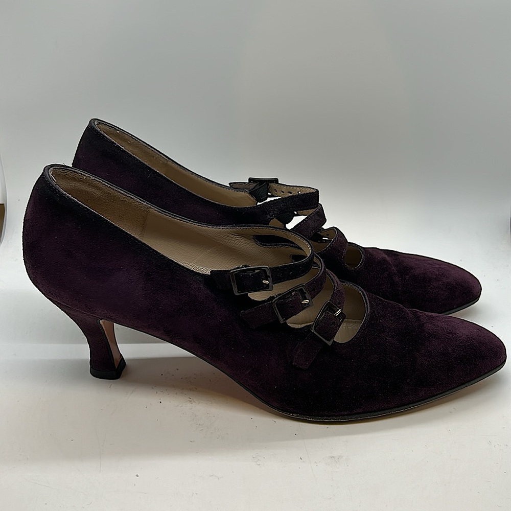 Salvatore Ferragamo Maroon/Dark Purple Suede Pointed Toe Heels Shoes **Sz 9.5** - Picture 3 of 8